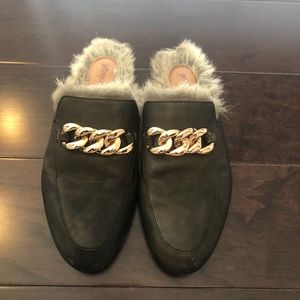 Black Jeffery Campbell fur lined mules size 8.5